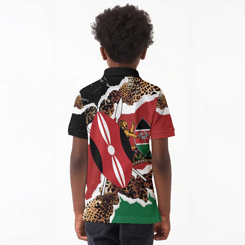 Kenya Kid Polo Shirt Mix Animal Skin Pattern Grunge Style - African Pride