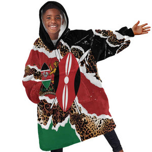 Kenya Kid Wearable Blanket Hoodie Mix Animal Skin Pattern Grunge Style - African Pride