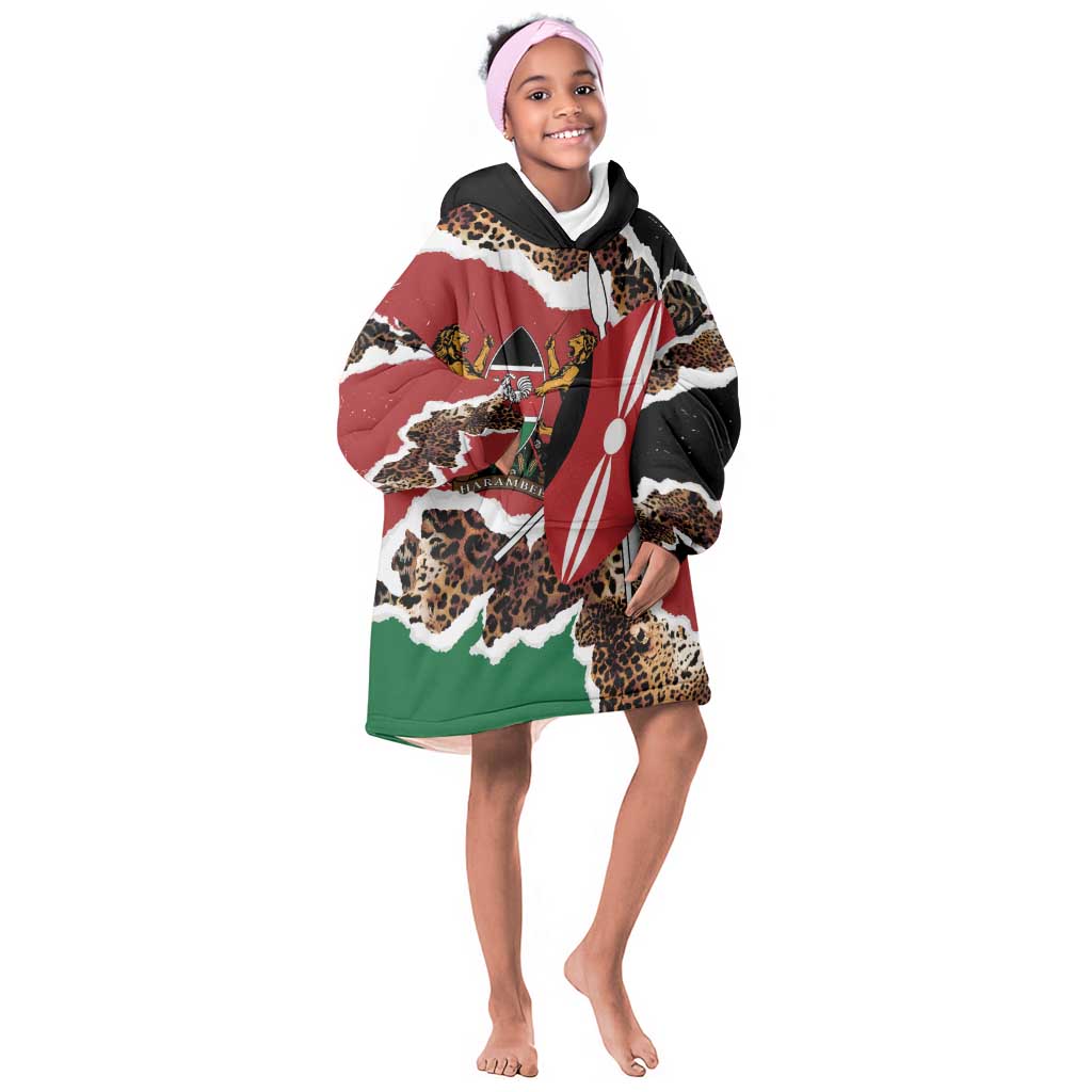 Kenya Kid Wearable Blanket Hoodie Mix Animal Skin Pattern Grunge Style - African Pride