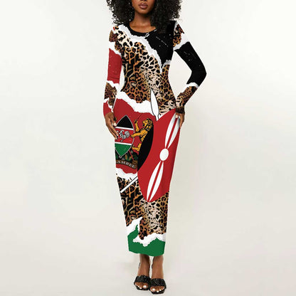 Kenya Long Sleeve Bodycon Dress Mix Animal Skin Pattern Grunge Style - African Pride