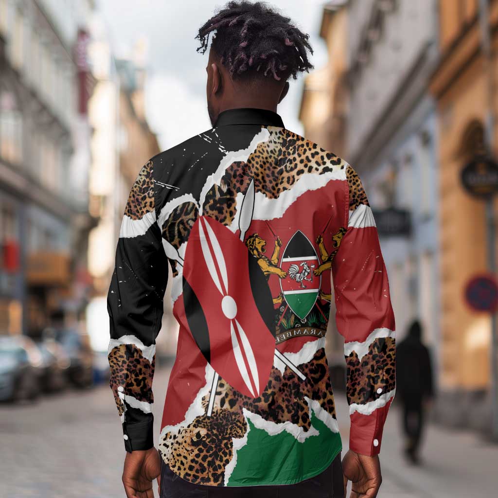 Kenya Long Sleeve Button Shirt Mix Animal Skin Pattern Grunge Style - African Pride