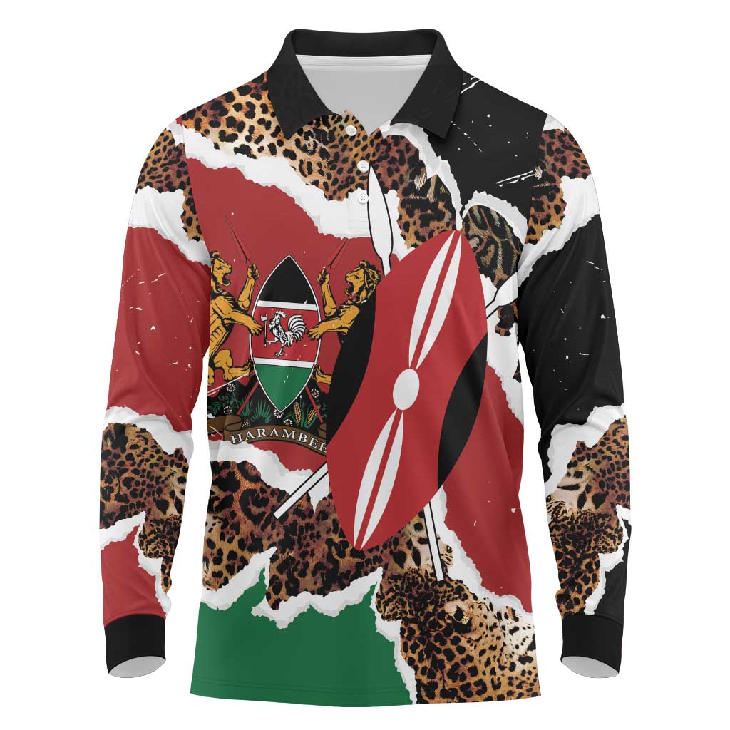 Kenya Long Sleeve Polo Shirt Mix Animal Skin Pattern Grunge Style - African Pride