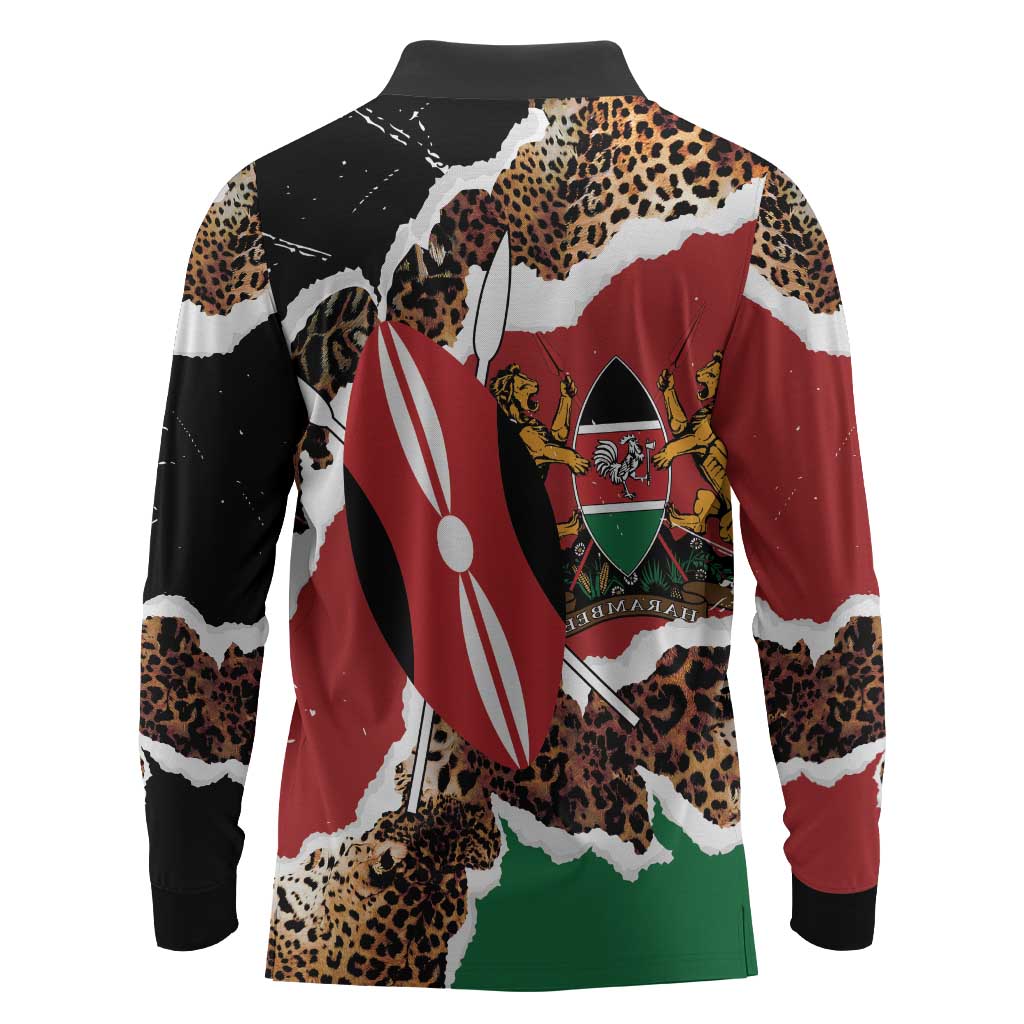Kenya Long Sleeve Polo Shirt Mix Animal Skin Pattern Grunge Style - African Pride