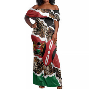 Kenya Off Shoulder Maxi Dress Mix Animal Skin Pattern Grunge Style - African Pride