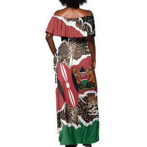 Kenya Off Shoulder Maxi Dress Mix Animal Skin Pattern Grunge Style - African Pride
