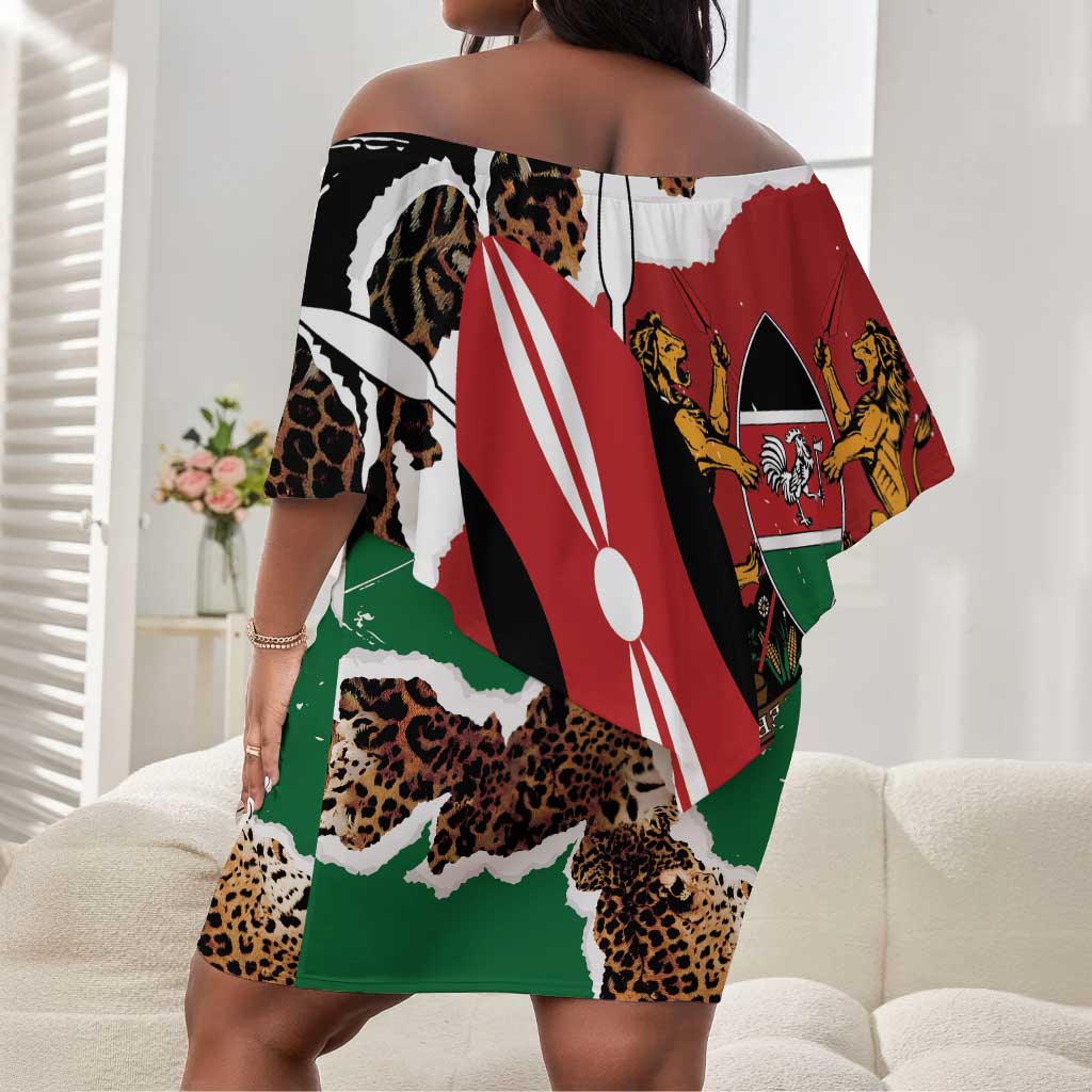 Kenya Off Shoulder Short Dress Mix Animal Skin Pattern Grunge Style - African Pride