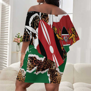 Kenya Off Shoulder Short Dress Mix Animal Skin Pattern Grunge Style - African Pride