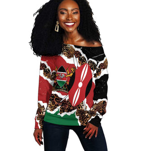 Kenya Off Shoulder Sweater Mix Animal Skin Pattern Grunge Style - African Pride