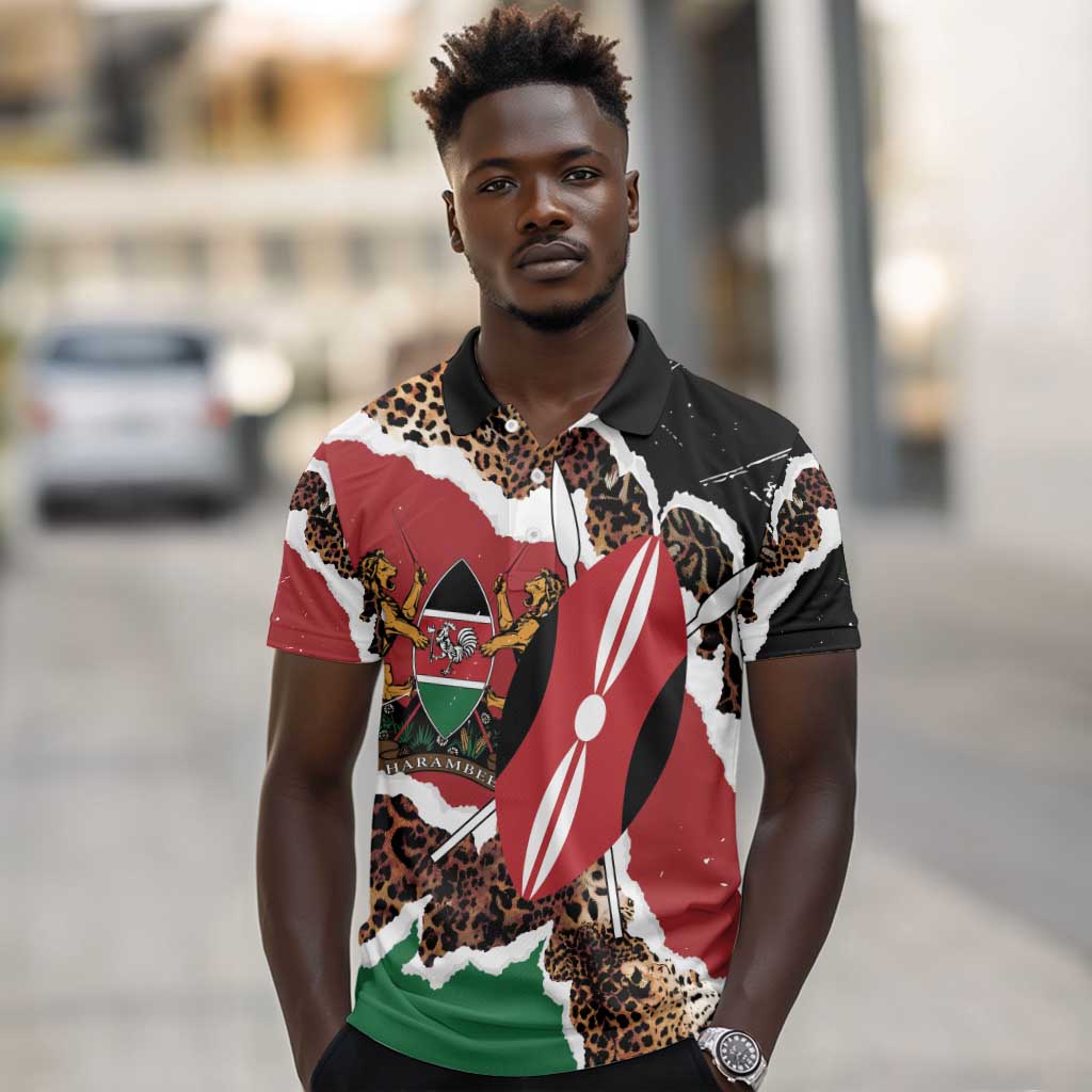 Kenya Polo Shirt Mix Animal Skin Pattern Grunge Style - African Pride