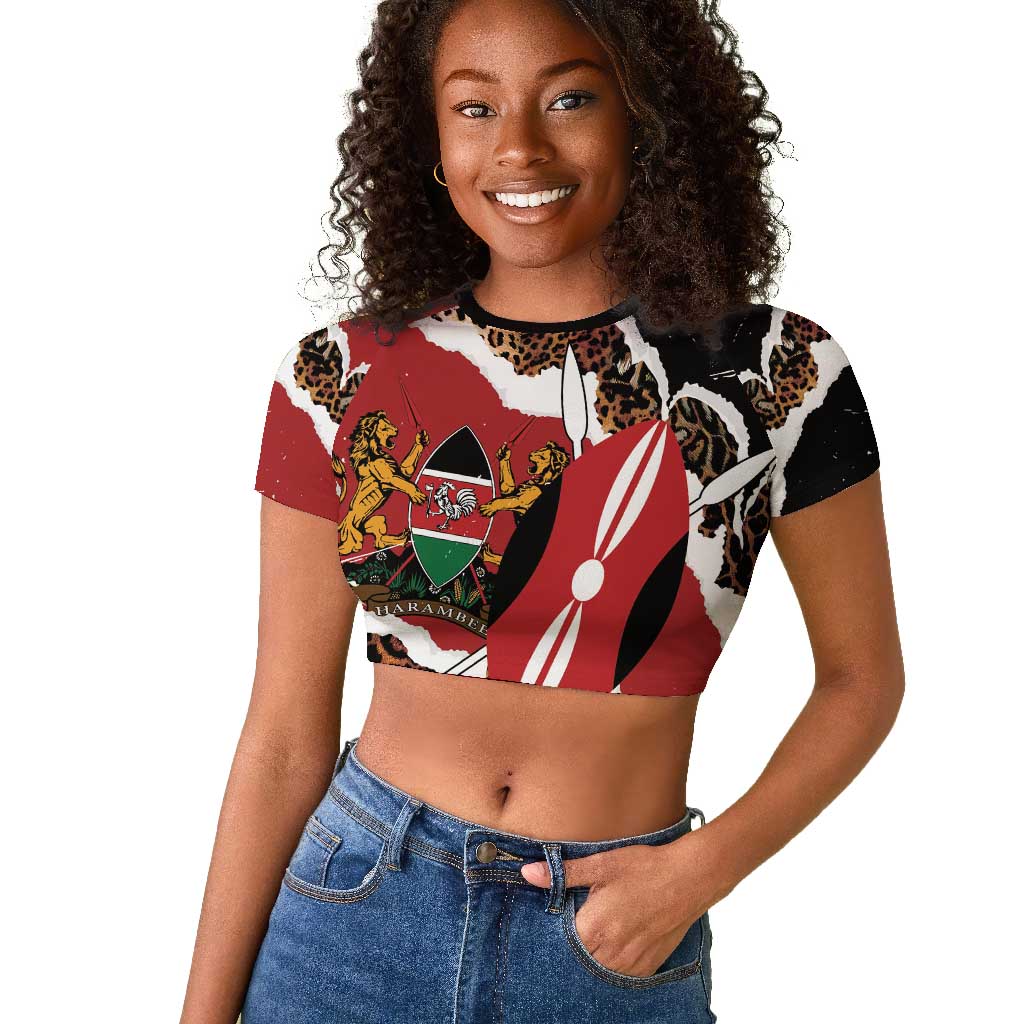 Kenya Raglan Cropped T shirt Mix Animal Skin Pattern Grunge Style - African Pride