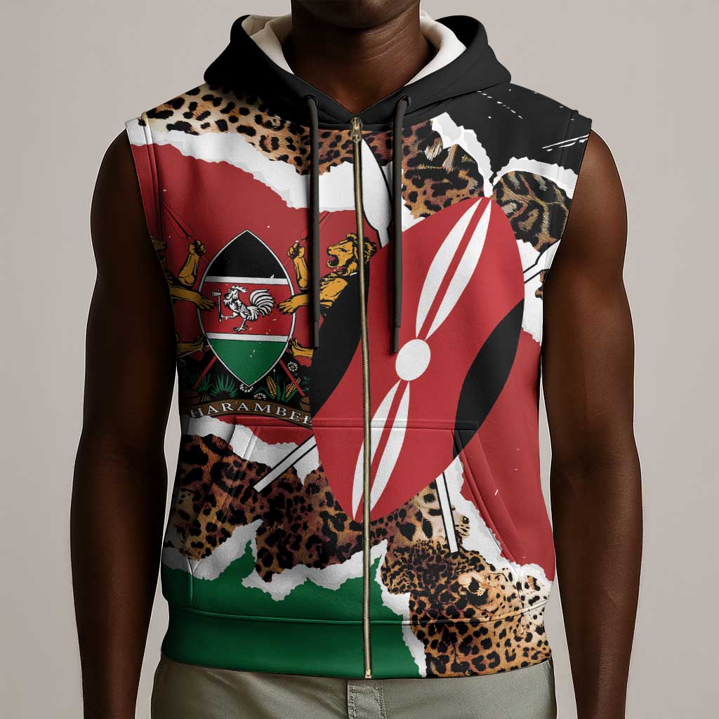 Kenya Sleeveless Zip Hoodie Mix Animal Skin Pattern Grunge Style - African Pride