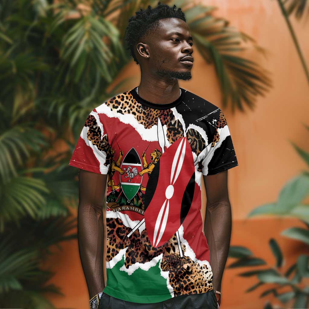 Kenya T shirt Mix Animal Skin Pattern Grunge Style - African Pride