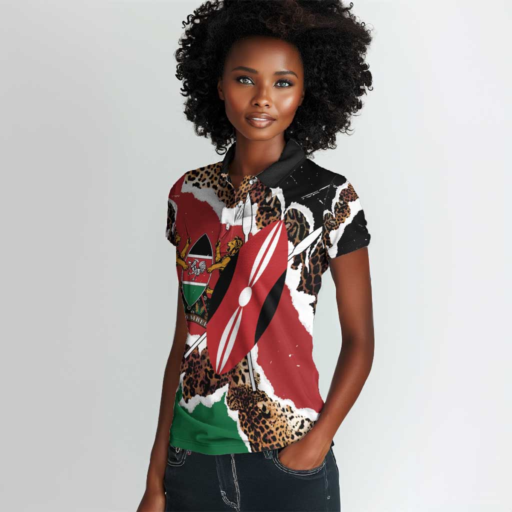 Kenya Women Polo Shirt Mix Animal Skin Pattern Grunge Style - African Pride