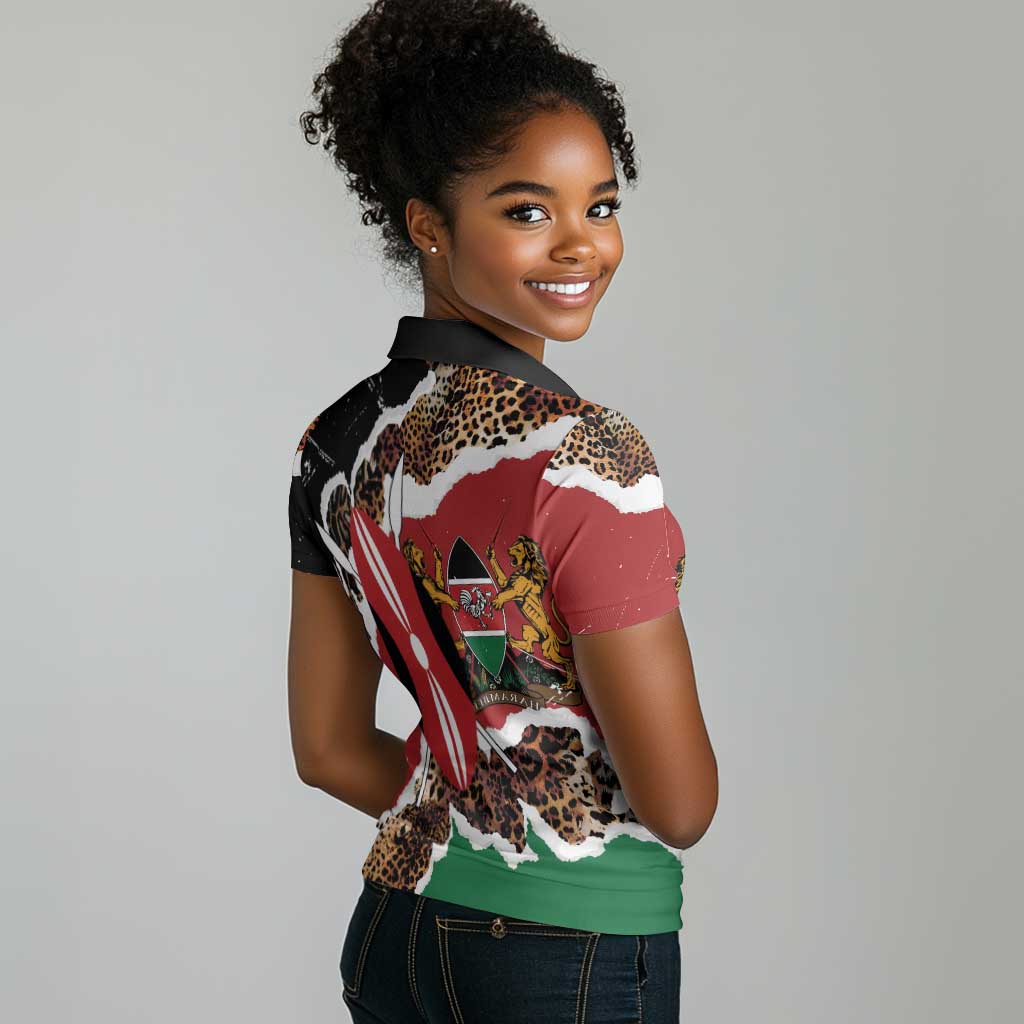 Kenya Women Polo Shirt Mix Animal Skin Pattern Grunge Style - African Pride