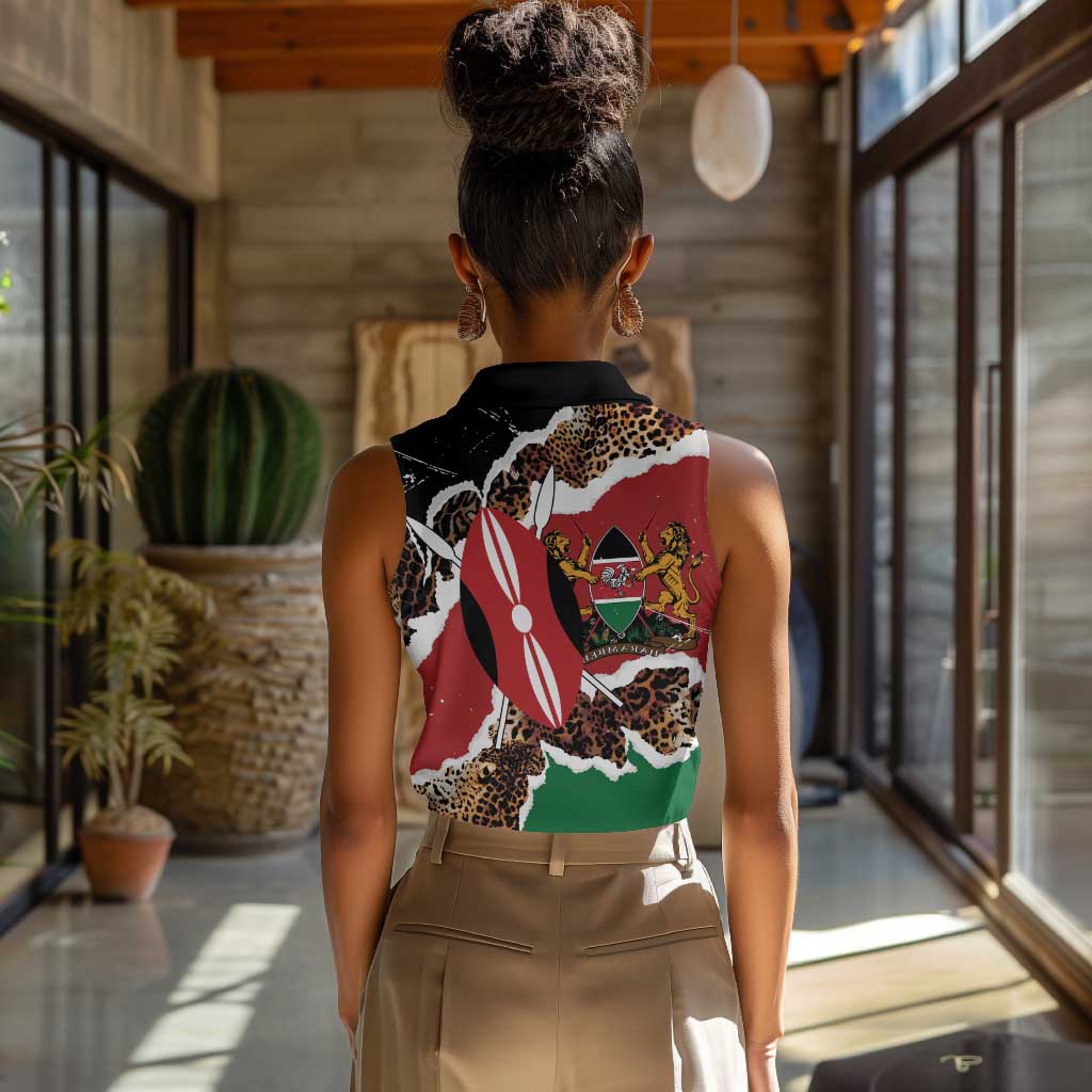 Kenya Women Sleeveless Polo Shirt Mix Animal Skin Pattern Grunge Style - African Pride
