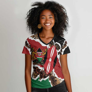 Kenya Women V-Neck T-Shirt Mix Animal Skin Pattern Grunge Style - African Pride