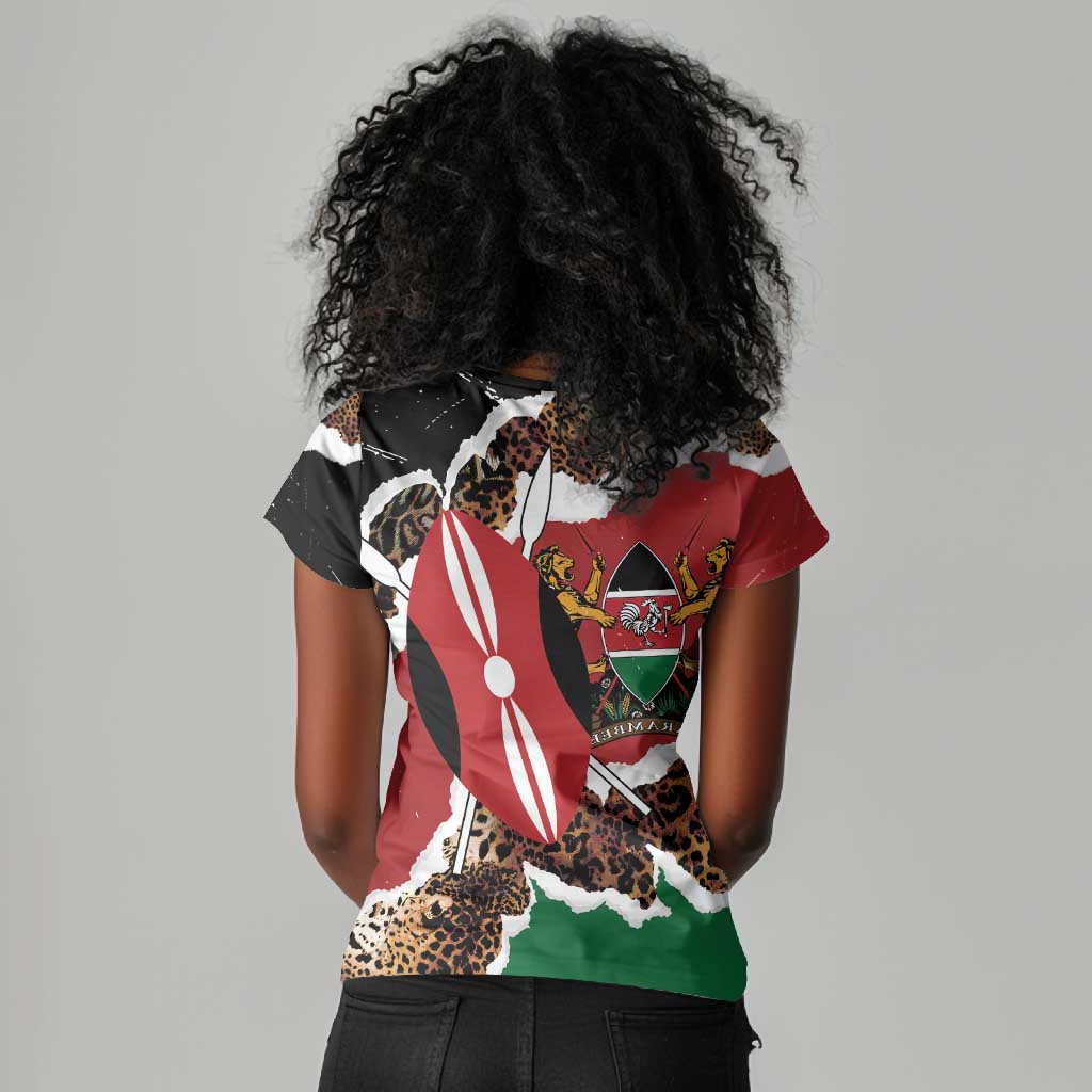 Kenya Women V-Neck T-Shirt Mix Animal Skin Pattern Grunge Style - African Pride