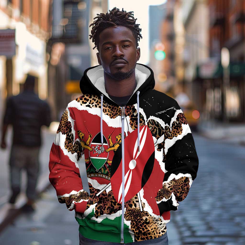 Kenya Zip Hoodie Mix Animal Skin Pattern Grunge Style - African Pride