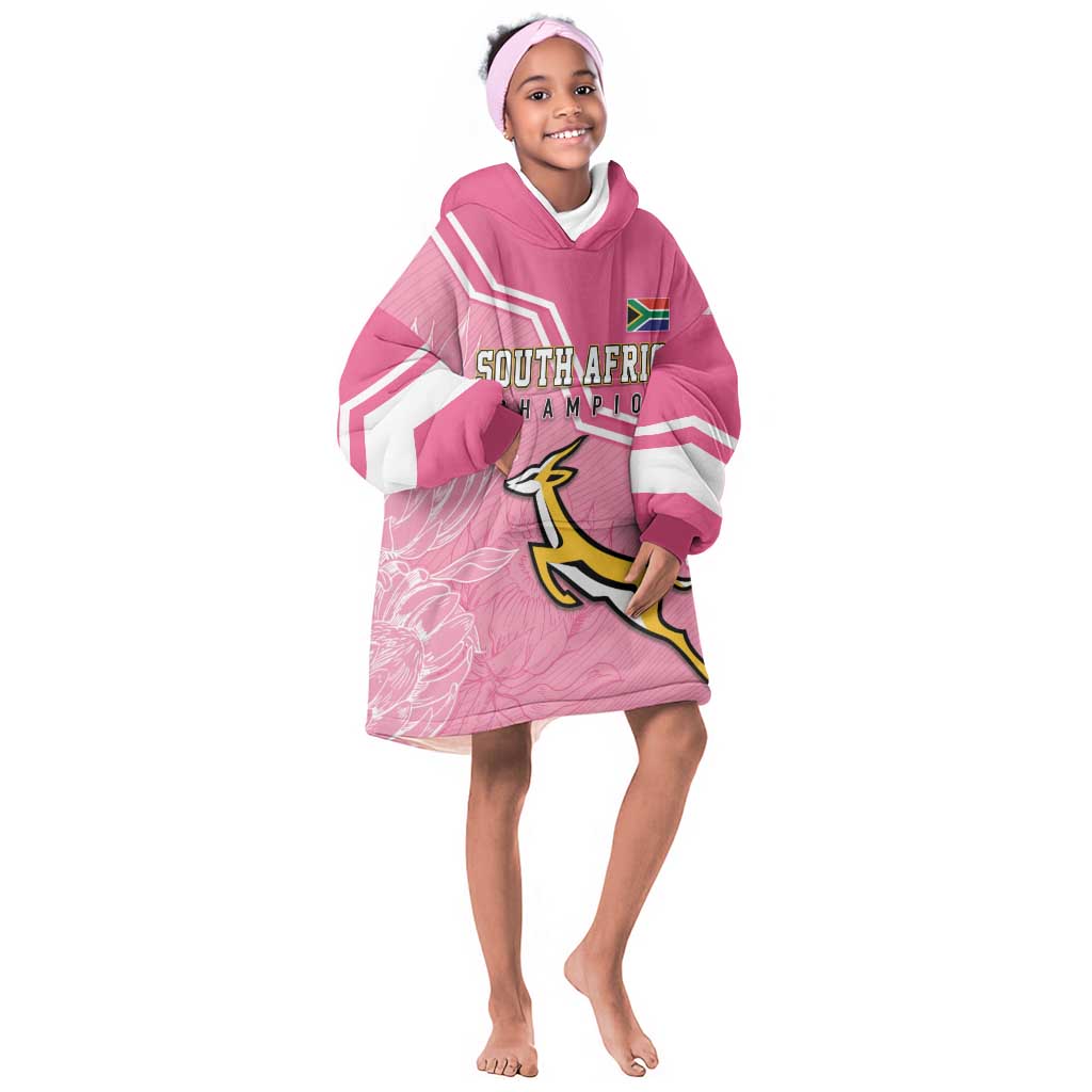 Personalized South Africa WC2026 Kid Wearable Blanket Hoodie Springboks Special Pink