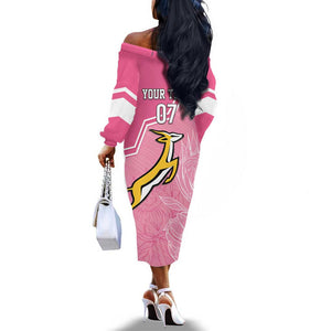 Personalized South Africa WC2026 Off The Shoulder Long Sleeve Dress Springboks Special Pink