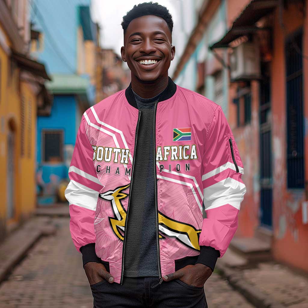 Personalized South Africa WC2026 Sleeve Zip Bomber Jacket Springboks Special Pink