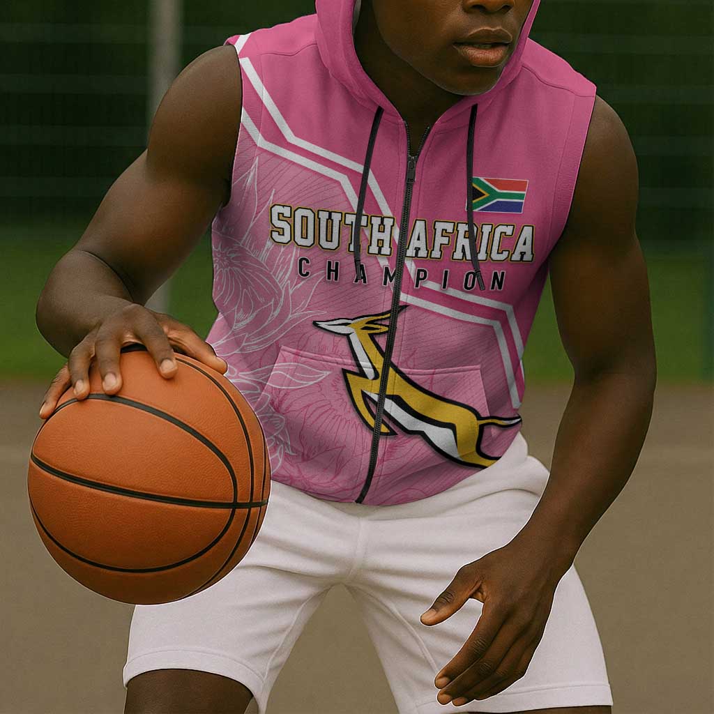 Personalized South Africa WC2026 Sleeveless Zip Hoodie Springboks Special Pink