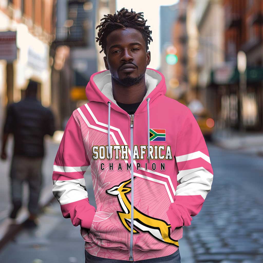 Personalized South Africa WC2026 Zip Hoodie Springboks Special Pink