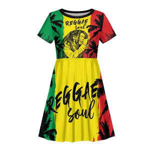 Reggae Soul B.Marley Personalized Kid Short Sleeve Dress Tropical Grunge