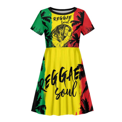 Reggae Soul B.Marley Personalized Kid Short Sleeve Dress Tropical Grunge