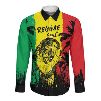Reggae Soul B.Marley Personalized Long Sleeve Button Shirt Tropical Grunge