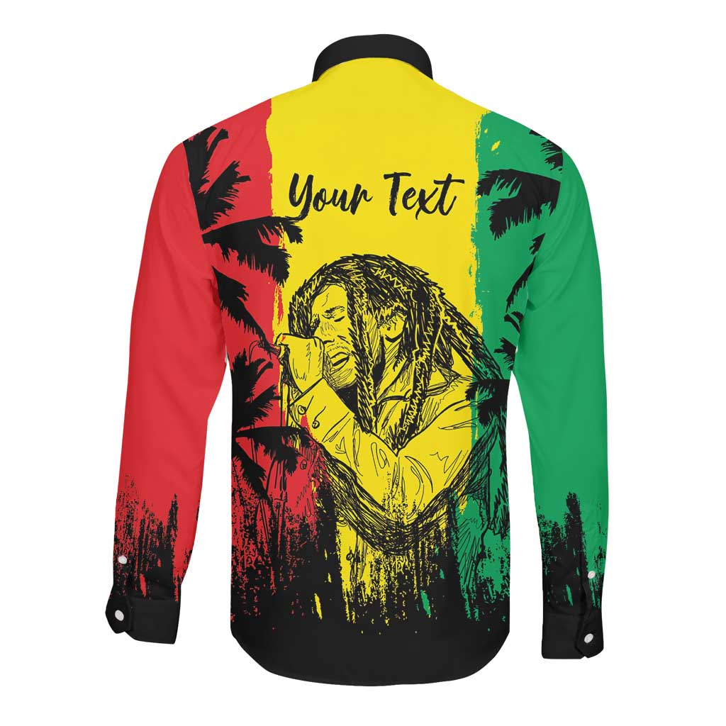 Reggae Soul B.Marley Personalized Long Sleeve Button Shirt Tropical Grunge