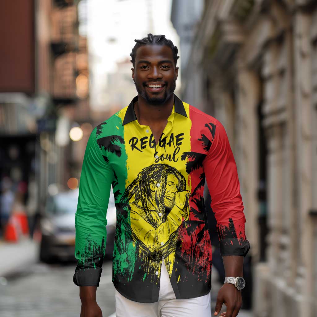 Reggae Soul B.Marley Personalized Long Sleeve Button Shirt Tropical Grunge