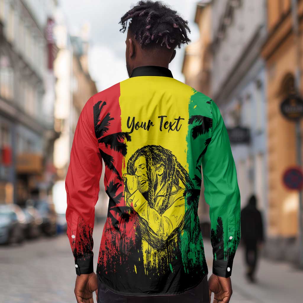 Reggae Soul B.Marley Personalized Long Sleeve Button Shirt Tropical Grunge