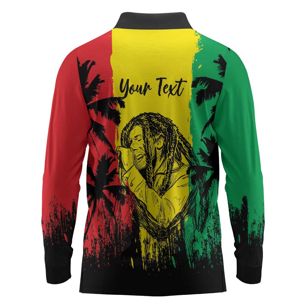 Reggae Soul B.Marley Personalized Long Sleeve Polo Shirt Tropical Grunge