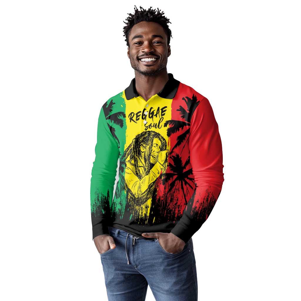 Reggae Soul B.Marley Personalized Long Sleeve Polo Shirt Tropical Grunge