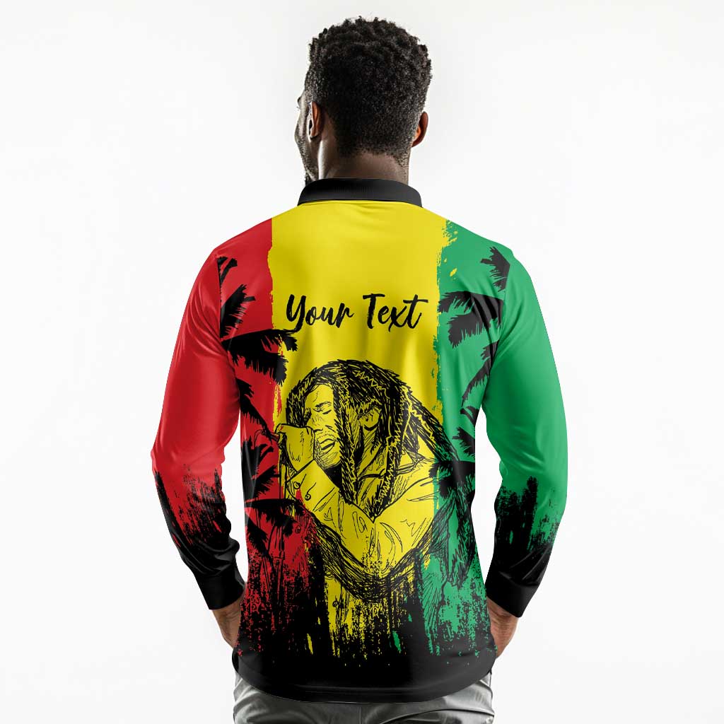 Reggae Soul B.Marley Personalized Long Sleeve Polo Shirt Tropical Grunge
