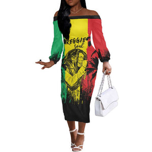 Reggae Soul B.Marley Personalized Off The Shoulder Long Sleeve Dress Tropical Grunge