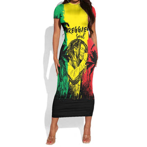 Reggae Soul B.Marley Personalized Short Sleeve Bodycon Dress Tropical Grunge