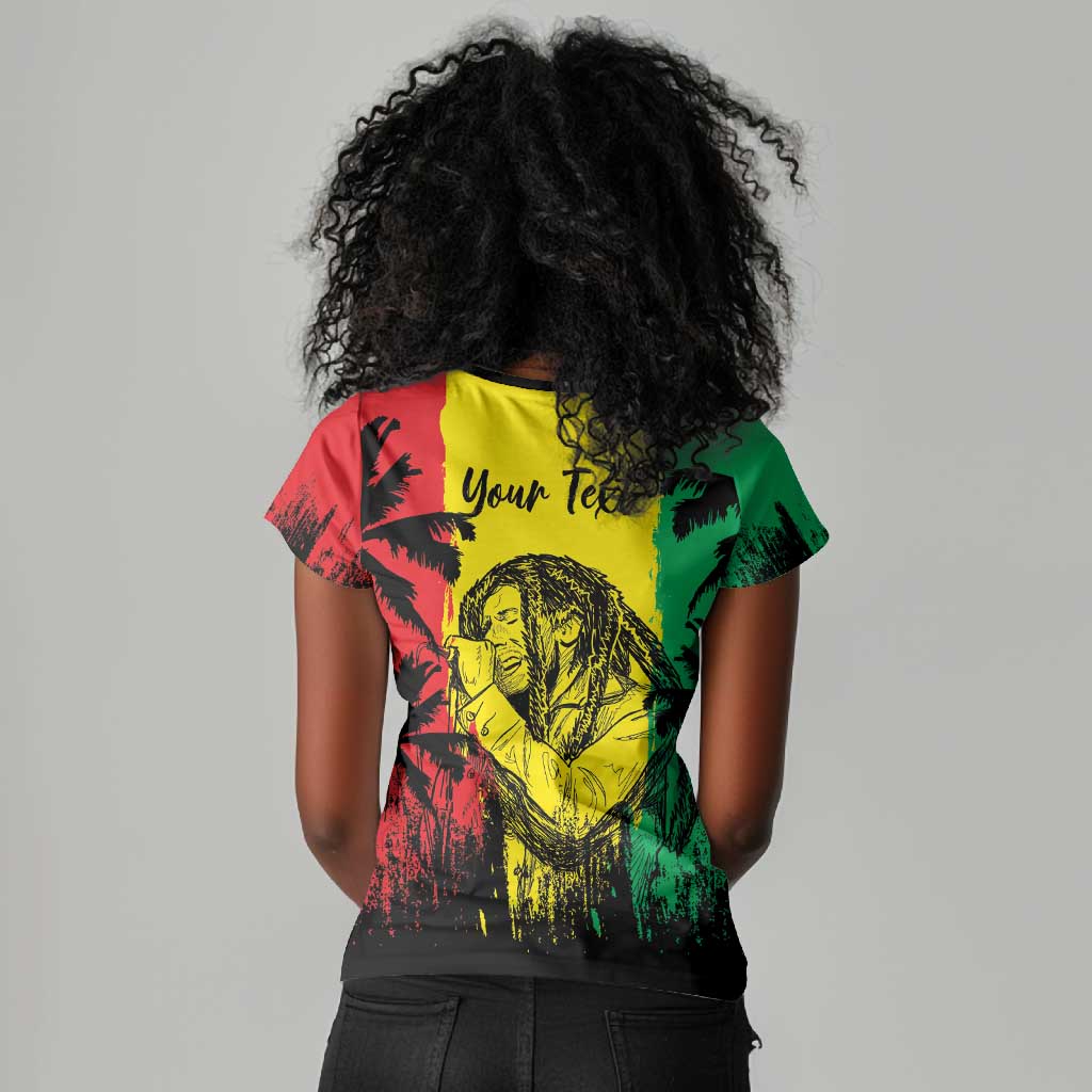 Reggae Soul B.Marley Personalized Women V-Neck T-Shirt Tropical Grunge