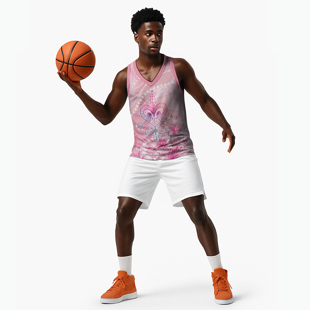 Afro Vodou Erzulie Freda Basketball Jersey Hibiscus & Pearls