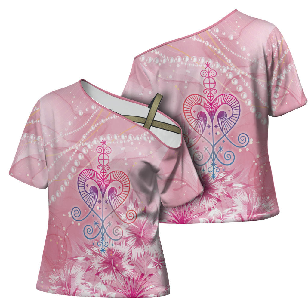 Afro Vodou Erzulie Freda Cross Shoulder Shirt Hibiscus & Pearls