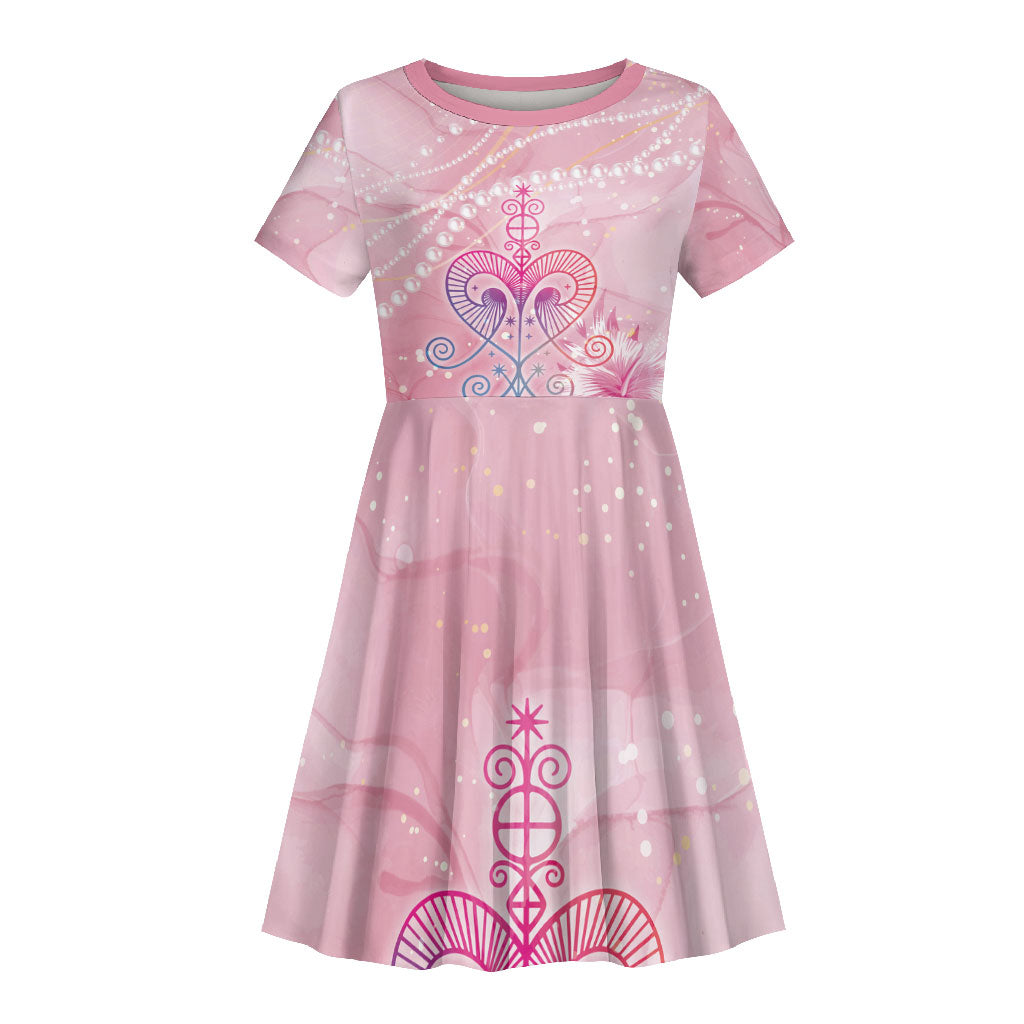 Afro Vodou Erzulie Freda Kid Short Sleeve Dress Hibiscus & Pearls