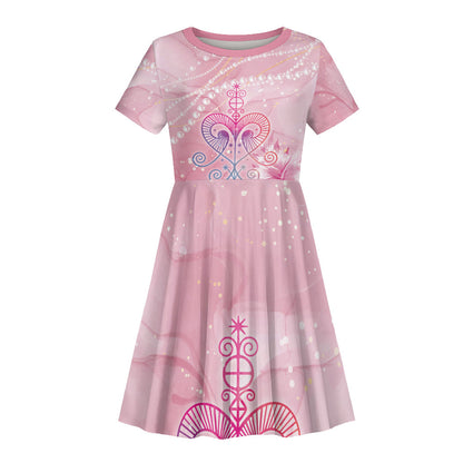 Afro Vodou Erzulie Freda Kid Short Sleeve Dress Hibiscus & Pearls