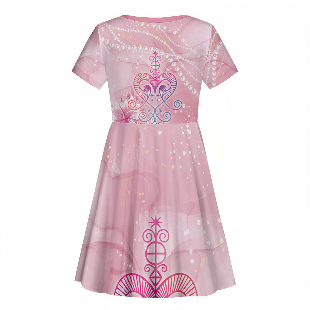 Afro Vodou Erzulie Freda Kid Short Sleeve Dress Hibiscus & Pearls