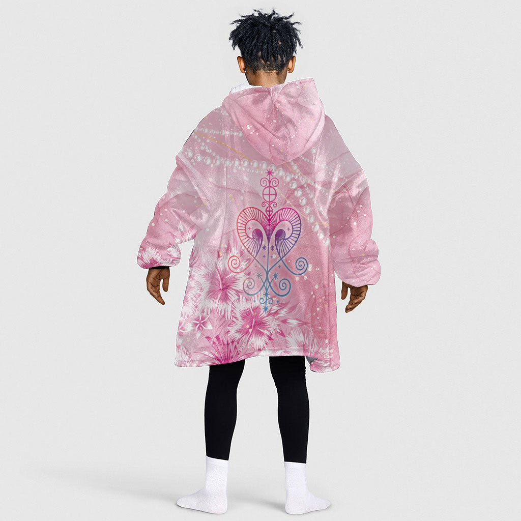 Afro Vodou Erzulie Freda Kid Wearable Blanket Hoodie Hibiscus & Pearls