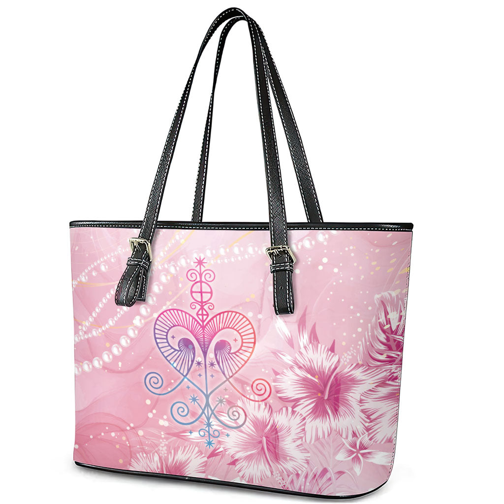Afro Vodou Erzulie Freda Leather Tote Bag Hibiscus & Pearls
