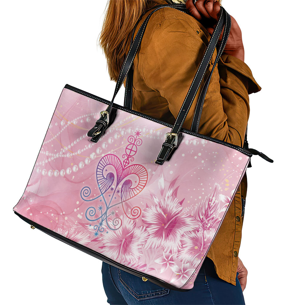 Afro Vodou Erzulie Freda Leather Tote Bag Hibiscus & Pearls