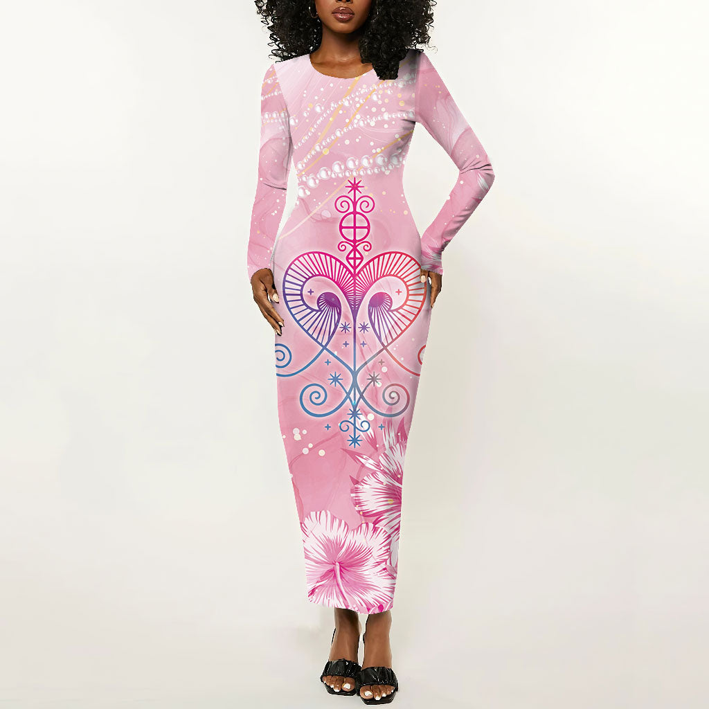 Afro Vodou Erzulie Freda Long Sleeve Bodycon Dress Hibiscus & Pearls