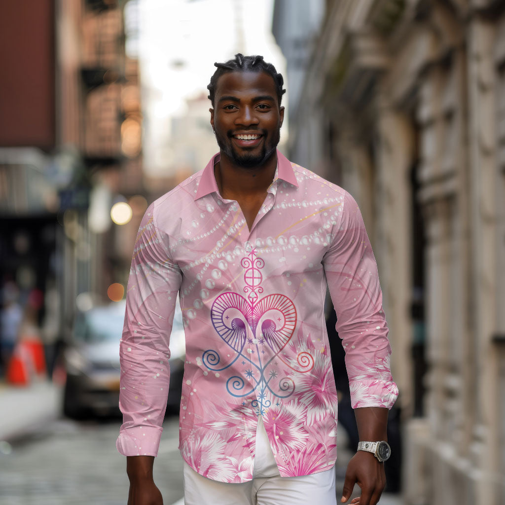 Afro Vodou Erzulie Freda Long Sleeve Button Shirt Hibiscus & Pearls