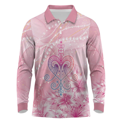 Afro Vodou Erzulie Freda Long Sleeve Polo Shirt Hibiscus & Pearls